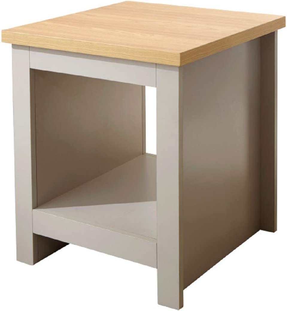 GFW Lancaster Grey and Oak Side Table with Shelf, Country Style Lamp Table, Living Room End Table with Storage Shelf