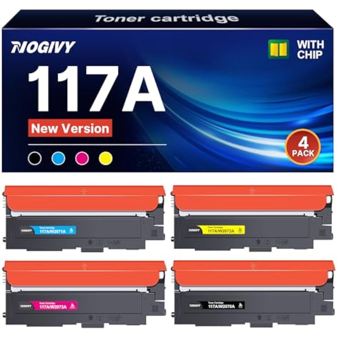 NOGIVY 117A Toner Cartridges Replacement for HP 117A W2072A W2070A W2071A W2073A Compatible with Color Laserjet MFP 179fnw 150nw 178nw 150a 150w 178nwg 179fwg (1Black 1Cyan 1Yellow 1Magenta, 4-Pack)