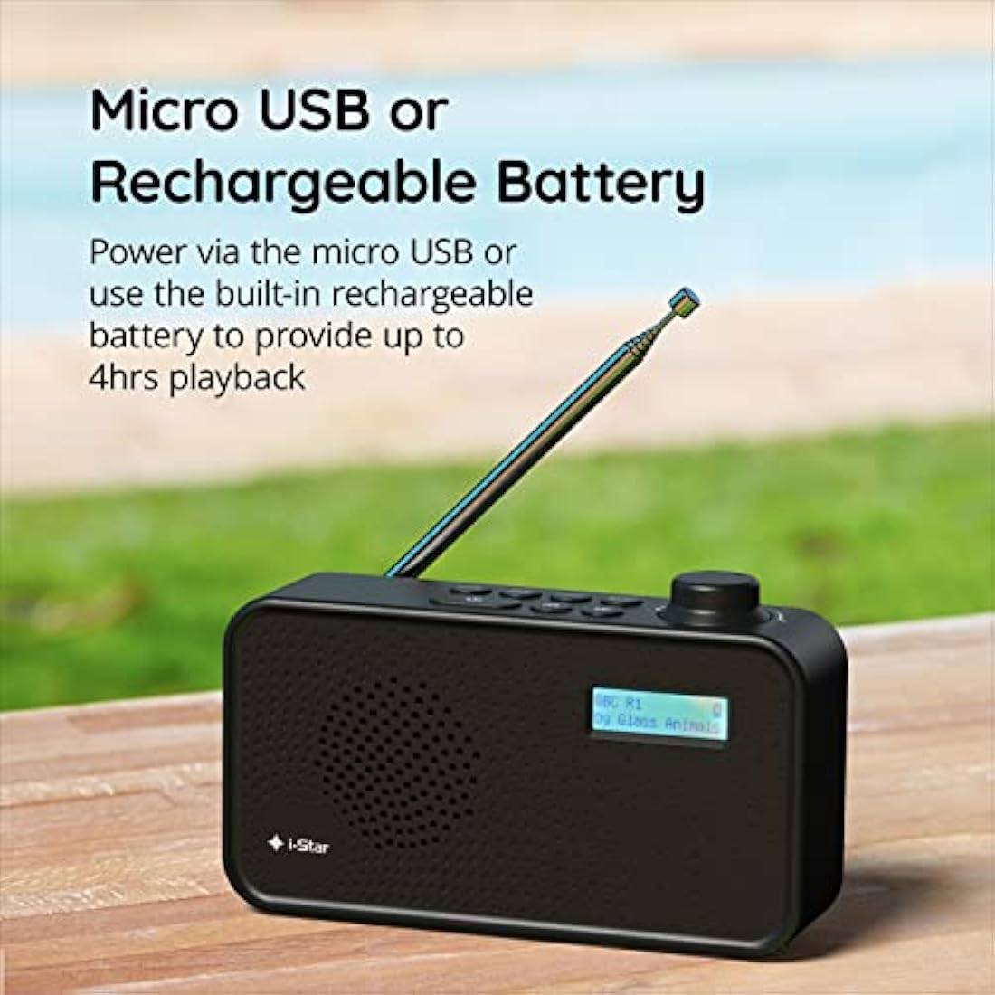 DAB Radio Portable, DAB Plus/DAB Radio, FM Radio, Small Radio, Digital Radio Mains Powered or Battery, USB Charging, Clear LCD Display (Black)