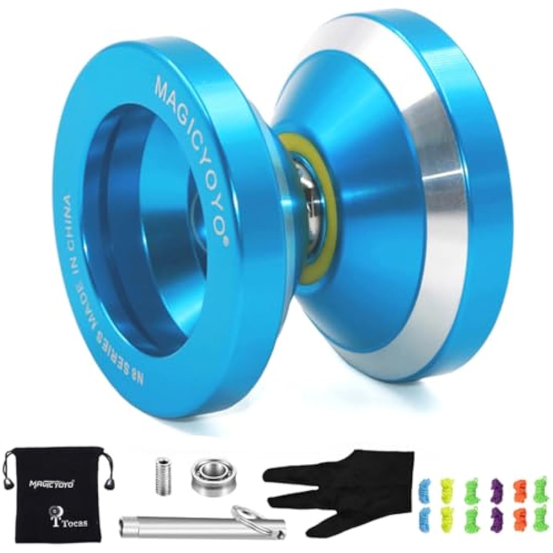 MAGICYOYO N8 Yoyos Pro Responsive Yoyo & Unresponsive Yo-yo for Kids Teens Adults, Beginners to Advanced Yo-yos, Yo Yo Metal with Unresponsive Bearing+12 Yo-Yos Strings+ Remover+ Glove+ Bag, Blue