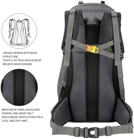 Bseash 60L Waterproof Hiking Camping Backpack with Rain Cover, Lightweight Outdoor Sport Travel Daypack Rucksack for Climbing Skiing