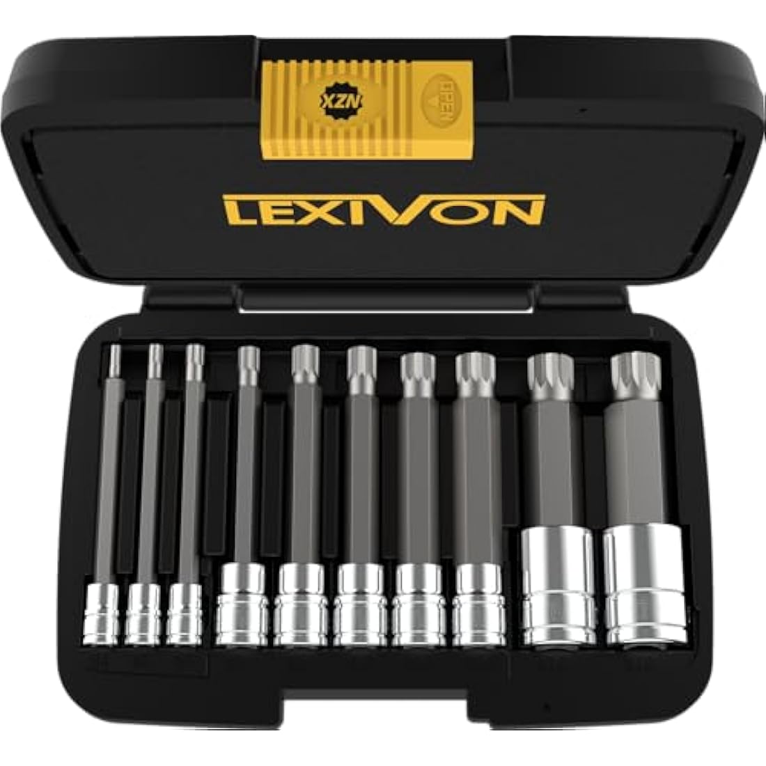 LEXIVON XZN Triple Square Spline Bit Socket Set, Extra Long 4-Inch | 10-Piece European Style M4 - M18, Premium S2 Alloy Steel | Enhanced Storage Case (LX-145L)