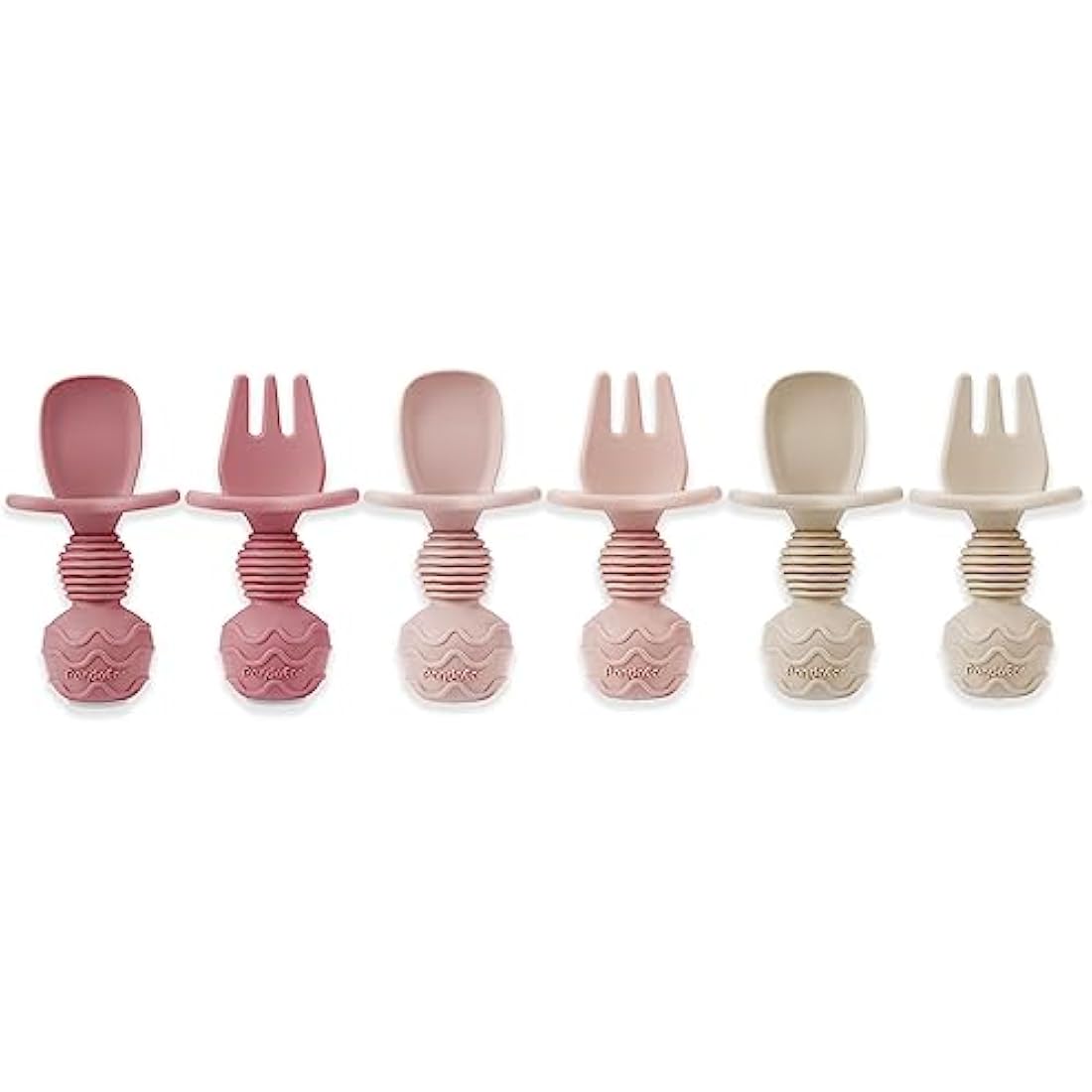 PandaEar 6 Pack Silicone Baby Spoons and Fork Feeding Set- Anti-Choke First Self Feeding Utensils for Baby Led Weaning Ages 3 Months -Pink