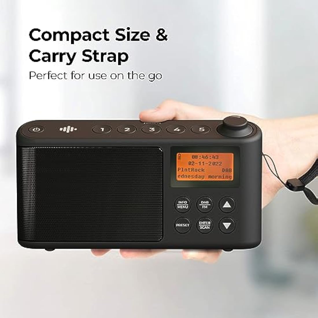 DAB Radio Portable, DAB Plus/DAB Radio, FM Radio, Small Radio, Portable Radios Mains and Battery, USB Charging for 15 Hours Playback, Large LCD Display (Spectrum by iBox)