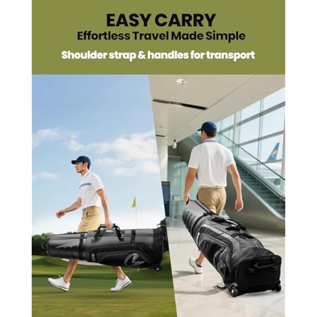 OutdoorMaster Golf Travel Bags for Airlines with Wheels and Hard Case Top, Protect Golf Clubs, Lightweight and Easy to Maneuver, Upgrade Version