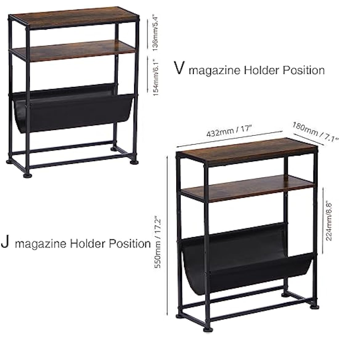 ZEXVIDA Small End Table for Small Spaces - Slim Side Table with Magazine Holder,2 in 1 Design Narrow End Table Living Room,Skinny Bedroom Nightstand Thin Side Magazine Table (Rustic Brown)