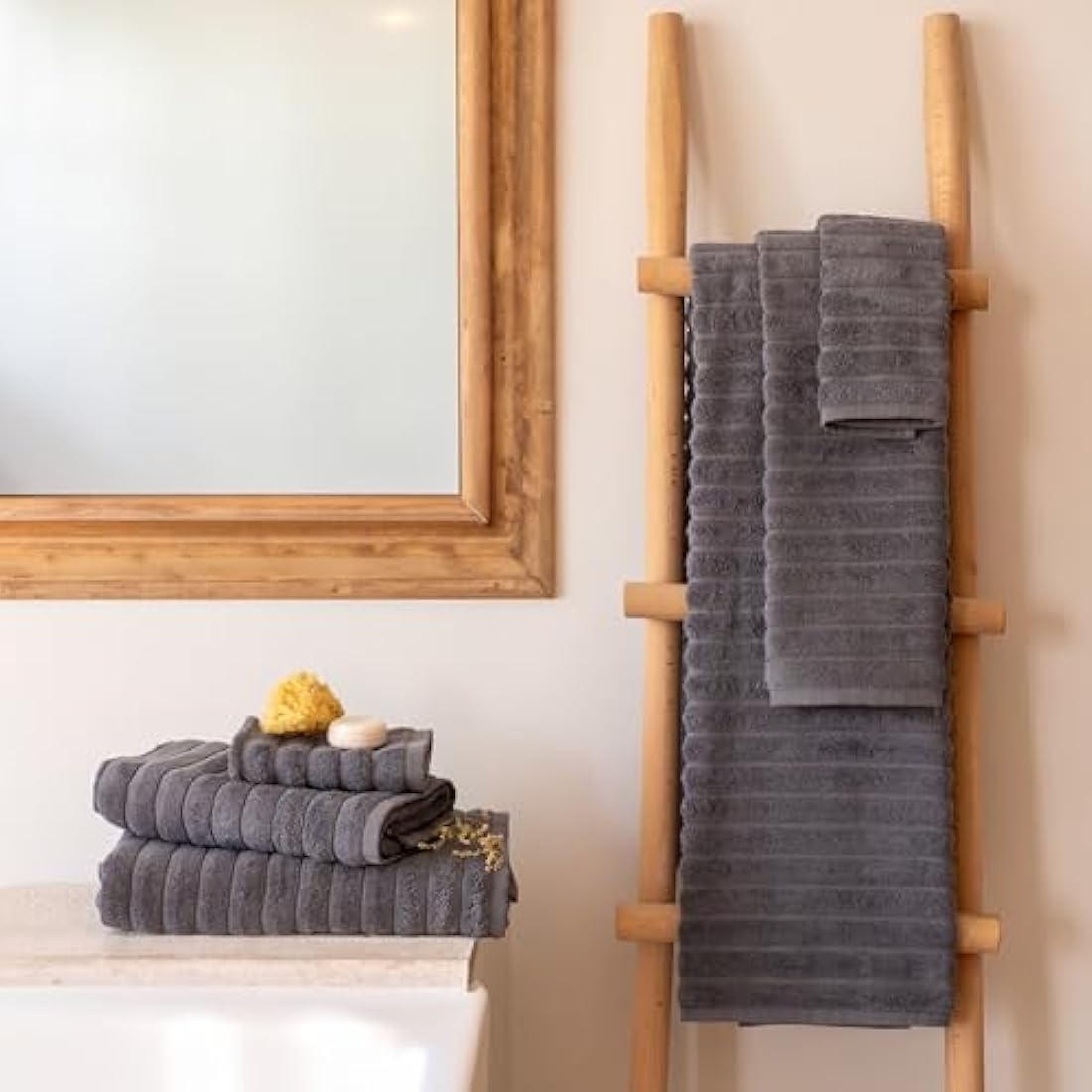 BERIBO Turkish Towel Set 100% Cotton (Cloud) 6 Pieces, 620gsm (Grey)
