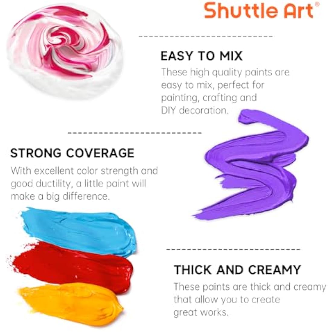 Shuttle Art Acrylic Paint Set, 18 Colours, 120ml/4.06oz, Artist Grade, Rich Pigments, Non-Toxic for Artists, Beginners and Kids on Canvas, Wood, Ceramic