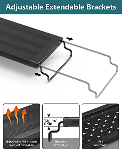 SEAOURA Led Aquarium Light for Plants-Full Spectrum Fish Tank Light with Timer Auto On/Off, Adjustable Brightness, White Blue Red Green Pink LEDs with Extendable Brackets for Freshwater (61-76cm)
