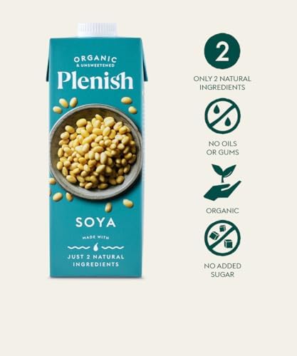 Plenish Organic Unsweetened Soya Milk 1L (pack of 8)