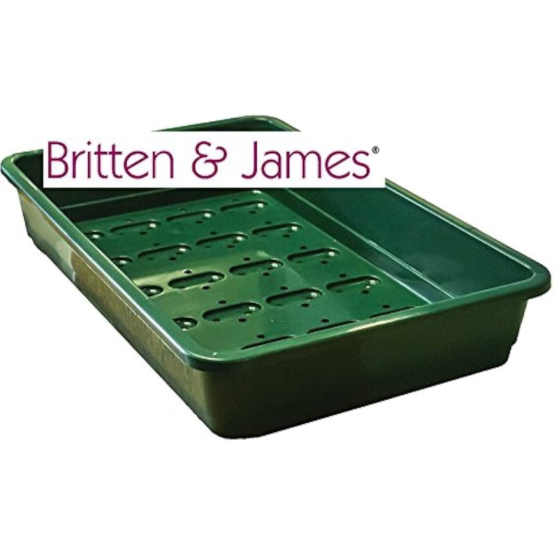 Britten & James Professional Standard Seed Tray Green with Holes [Pack of 10] 37.5 x 23cm/15 x 9. Heavy duty trays made from extra thick plastic with efficient drainage holes