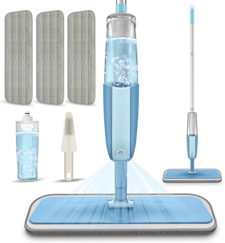 Microfibre Spray Floor Mop with Spray for Cleaning Floors, MEXERRIS Dust Wet Dry Mops with 3x Reusable Microfiber Pads & 1x Refillable Bottle for Hardwood Laminate Tiles Floors