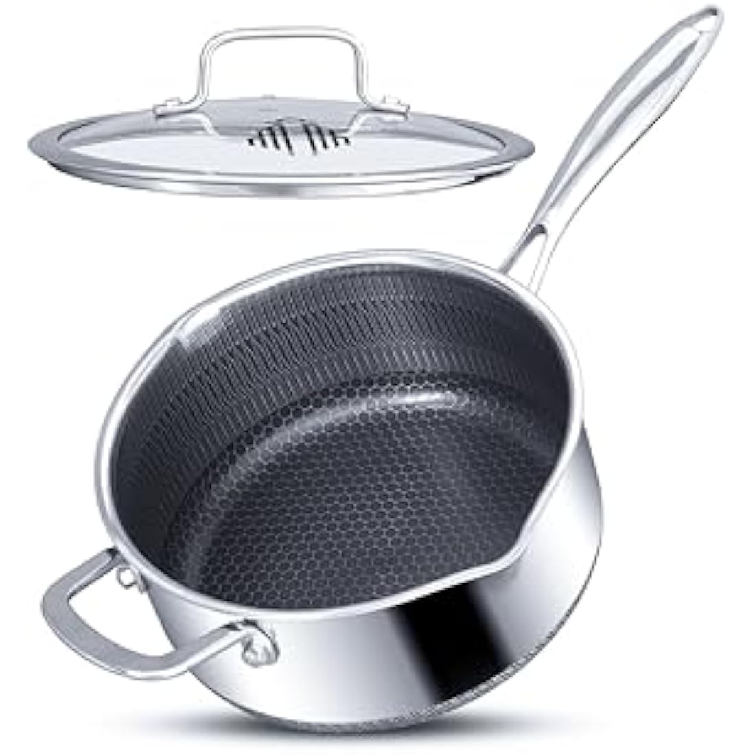 Saucepot with lid 24cm/4L | Non-stick Sauce Pan for Induction, Gas, Electric Hobs |Cooking Pot with Pour Spout |Stay Cool Twin Handle | Anti Scratch |Oven Safe | Honey Comb German Engineering | Chemic