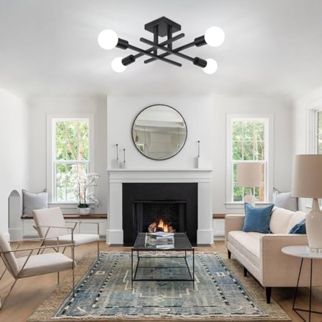 QAREHL Sputnik Ceiling Light, 4 Lights Black Ceiling Lights Living Room Modern Sputnik Chandelier for Bedroom, Dining Room, Kitchen, Hallway, Office, E27 Socket