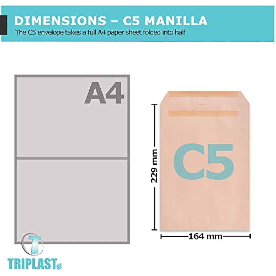 Triplast 100 x C5 Manilla Self Seal Security Envelopes (Size: 229x164mm) | Fully Opaque, Self Sealing & Printer Safe Mailing Paper Envelopes | Ideal for Everyday Home, Office & Commercial Use
