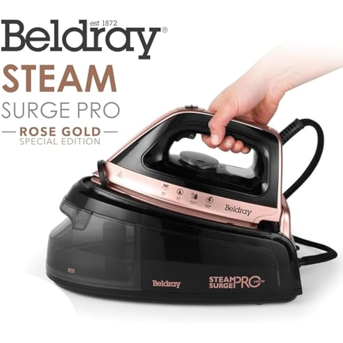 Beldray Steam Station Iron – Steam Generator Iron, Detachable 1.2L Water Tank, Smooth Glide Soleplate, Powerful Steam Burst, Vertical Steam, Adjustable Temperature Dial, 2400W, Rose Gold, BEL01137-150