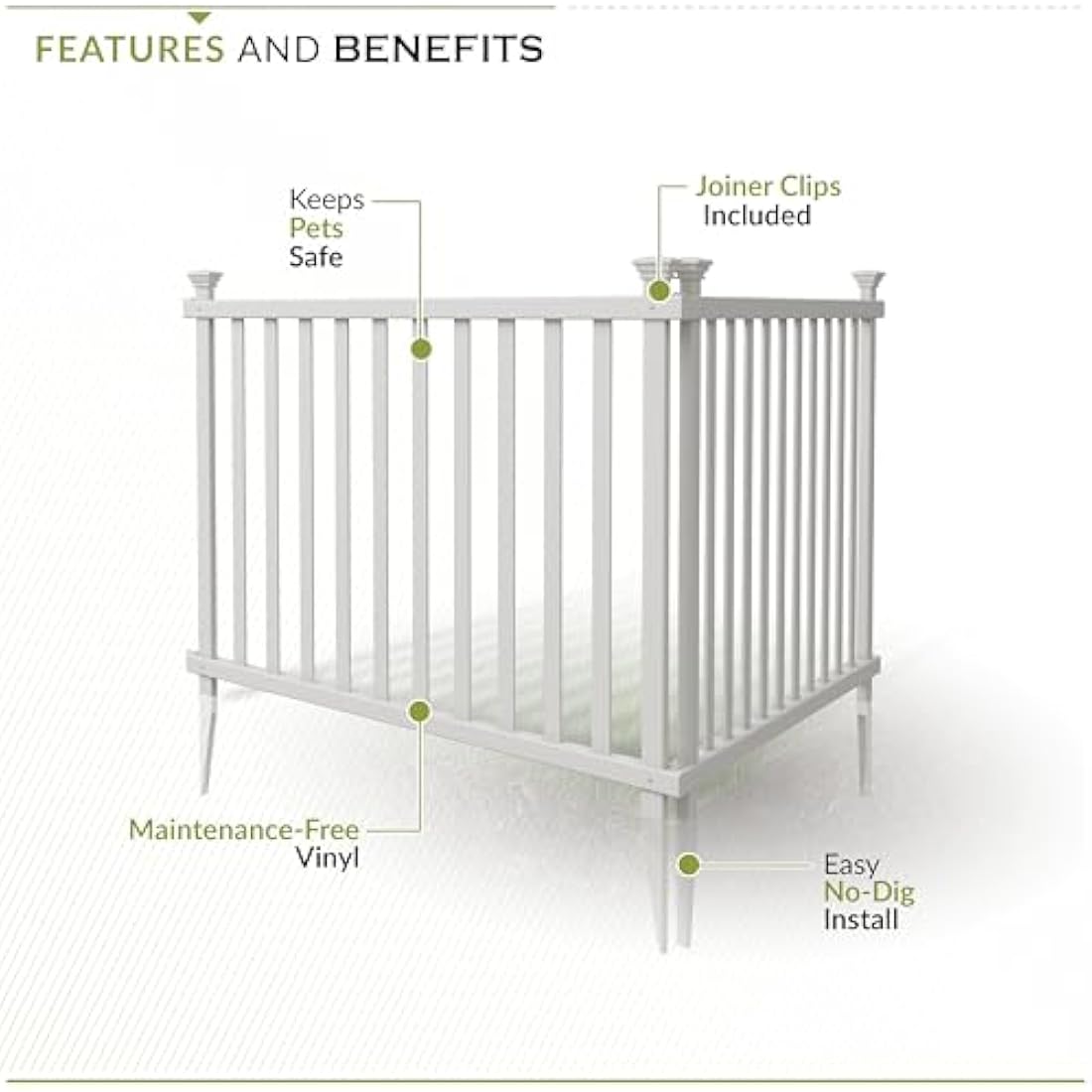 Zippity Outdoor Products ZP19037 No Dig Baskenridge Semi-Permanent Vinyl Fence, White (36in H x 42in W)-2 Pack, 36" H x 42" W(Flat)