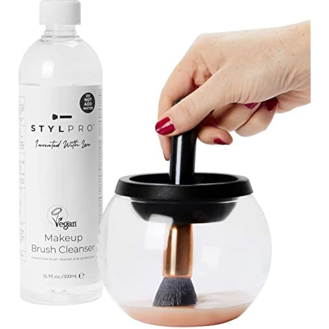STYLPRO Makeup Brush Cleanser (2x 500ml bottles), Makeup Brush Cleaning Liquid to use with our Award Winning Makeup Brush Cleaner and Dryer Machine, Cleans Oily Makeup From Makeup Brushes