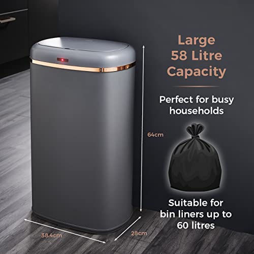 Tower T838010GRY Cavaletto Square Sensor Bin, 58L, Grey and Rose Gold
