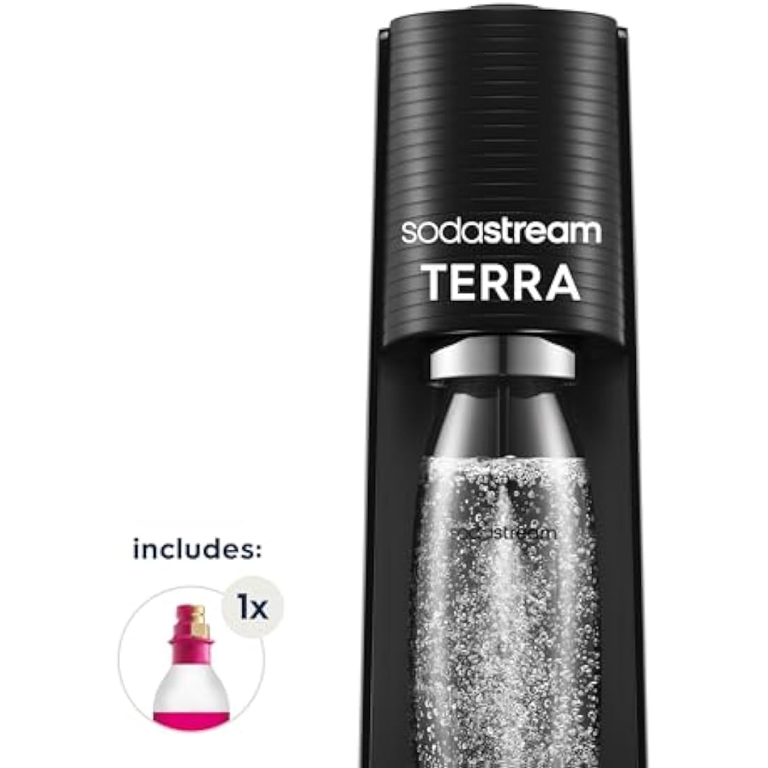 SodaStream - Terra Sparkling Water Maker, Quick Connect CO2 System, Includes 60L Gas Cylinder, BPA-Free 1L Bottle, Eco-Friendly & Reduces Plastic Waste, Black