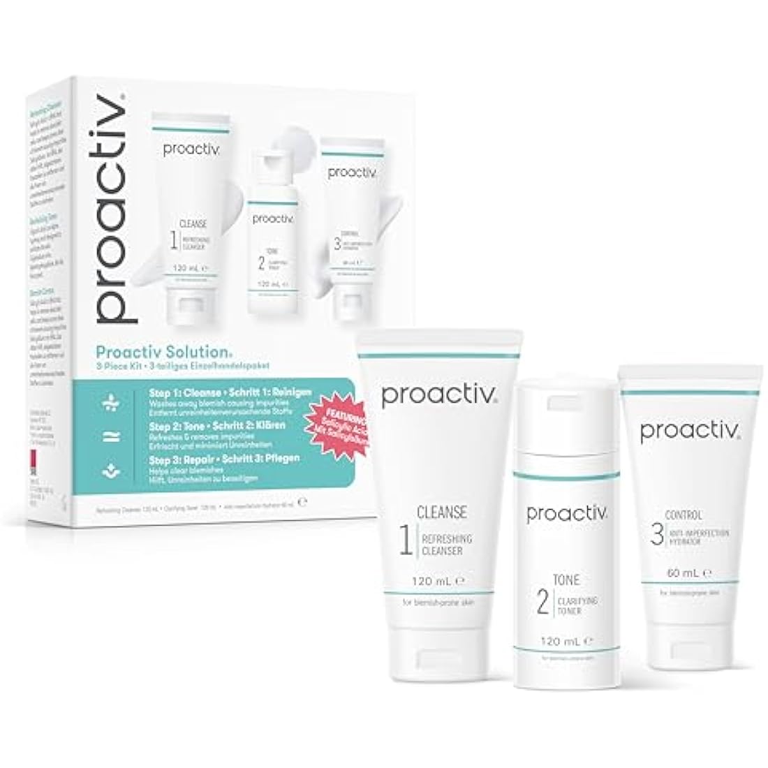 Proactiv Solution 60 Day Facial Cleansing 3-Step Routine, 1 x Cleanser 120 ml, 1 x Facial Toner 120 ml, 1 x Hydrator 60 ml (Pack of 1)