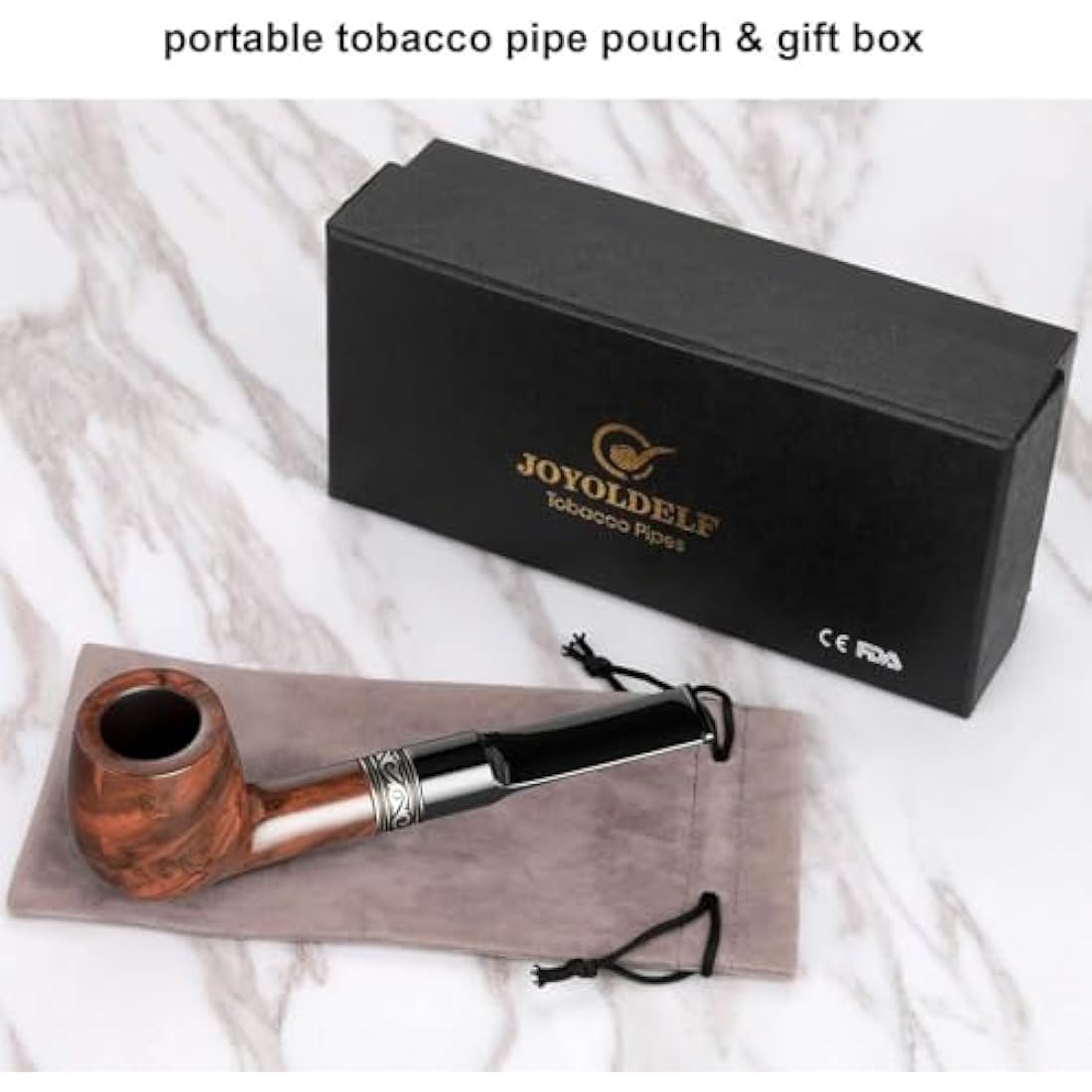 Joyoldelf Tobacco Pipe Straight Smoker, Rosewood Smoking Pipe Set Including Foldable Pipe Stand, 3-in-1 Pipe Scraper, Pipe Filters and Other Pipe Accessories