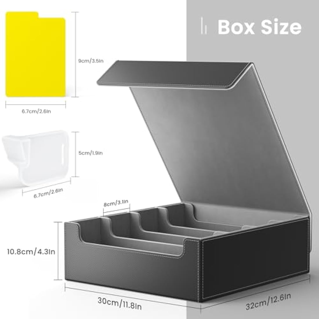 Hot Bee MTG Deck Box, Quartuple Trading Card Storage Box Holds 2400+ Cards for Yugioh, MTG, TCG, Magic the Gathering Commander Cards, Playing Card Case PU Leather Magnetic Closure, Grey