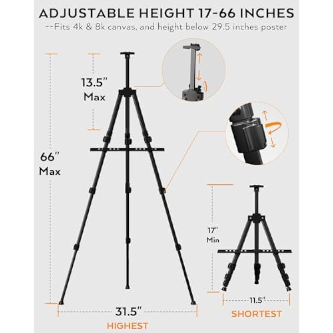 Nicpro 2 Pack Artist Easel Stand, Adjustable Height 17" to 63" Aluminum Metal Tripod Easel for Table Top & Floor, Painting Easel for Display, Posters, Signs Artwork & Trade Exhibitions with Bag(Black)