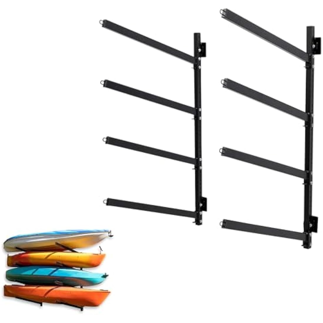 Outdoor 4 Kayak Storage Rack Wall Mount, Holds 400 Lbs, All Weather HeavyDuty Metal Organizer, Adjustable Levels