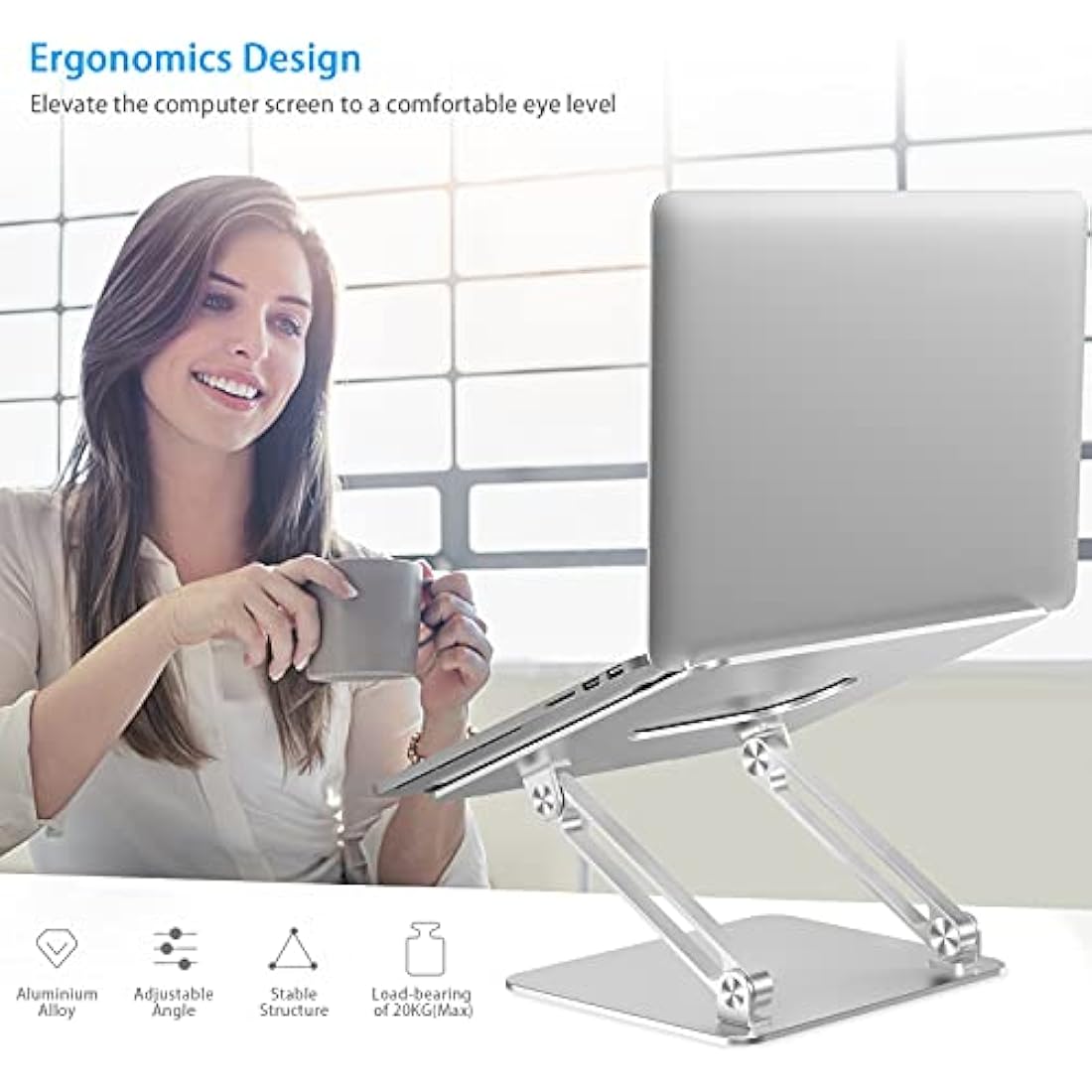Boyata Laptop Stand, Adjustable Multi-Angle Laptop Riser with Heat-Vent Compatible for Laptop (10-17 inches) including MacBook Pro/Air, Surface Laptop, Samsung, HP Notebook(Silver)