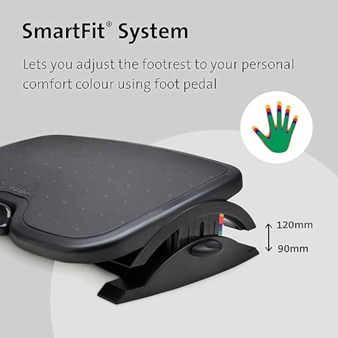 Kensington Adjustable Ergonomic Foot Rest - SoleMate Plus under desk foot rest for improved posture, siatica and orthopedic relief - Black (K52789WW),55 x 36 x 9 cm