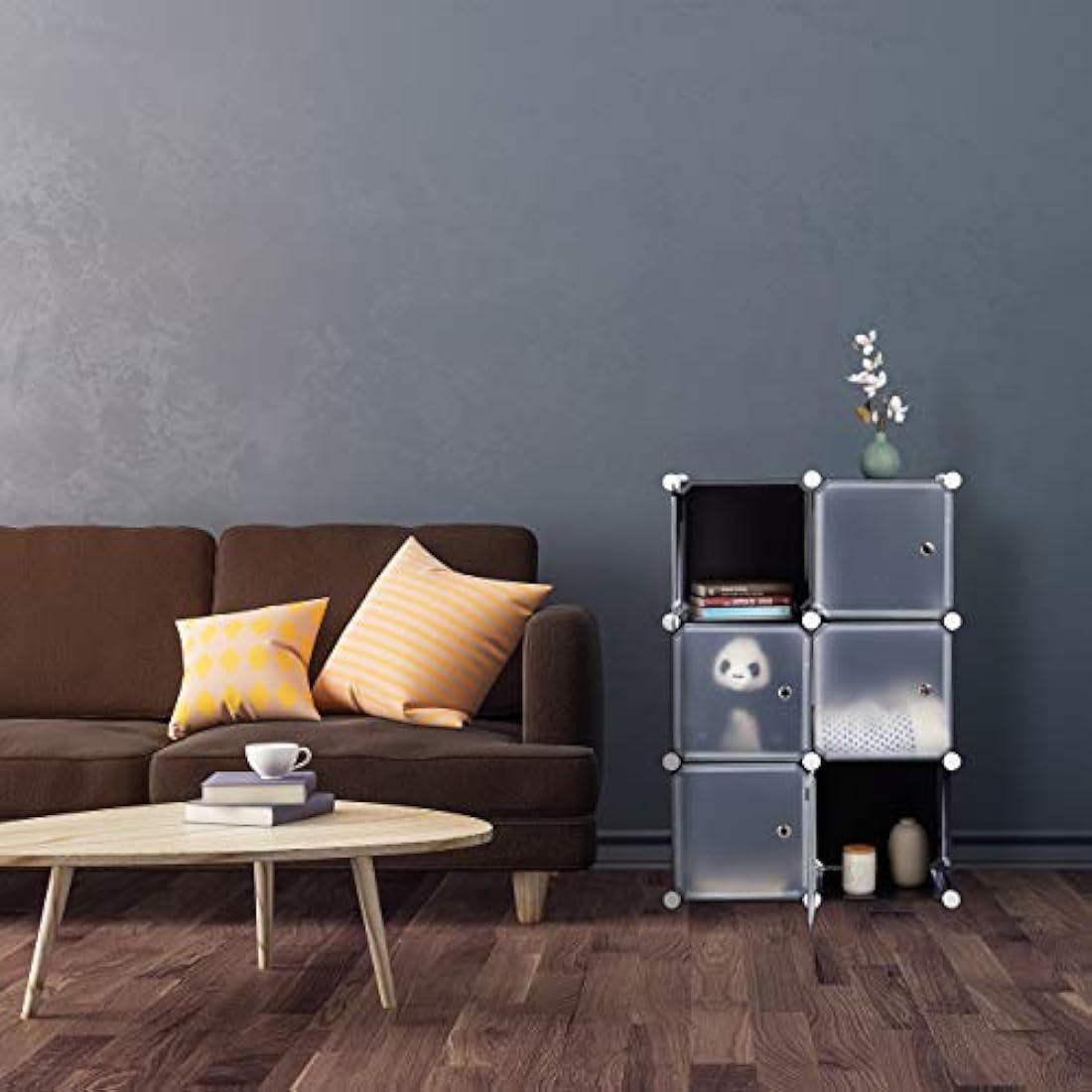 Relaxdays Shelving System with 6 Doors, DIY, Cubes, Handles, Partition, Plastic, HWD: 97.5x66x32 cm, Transparent