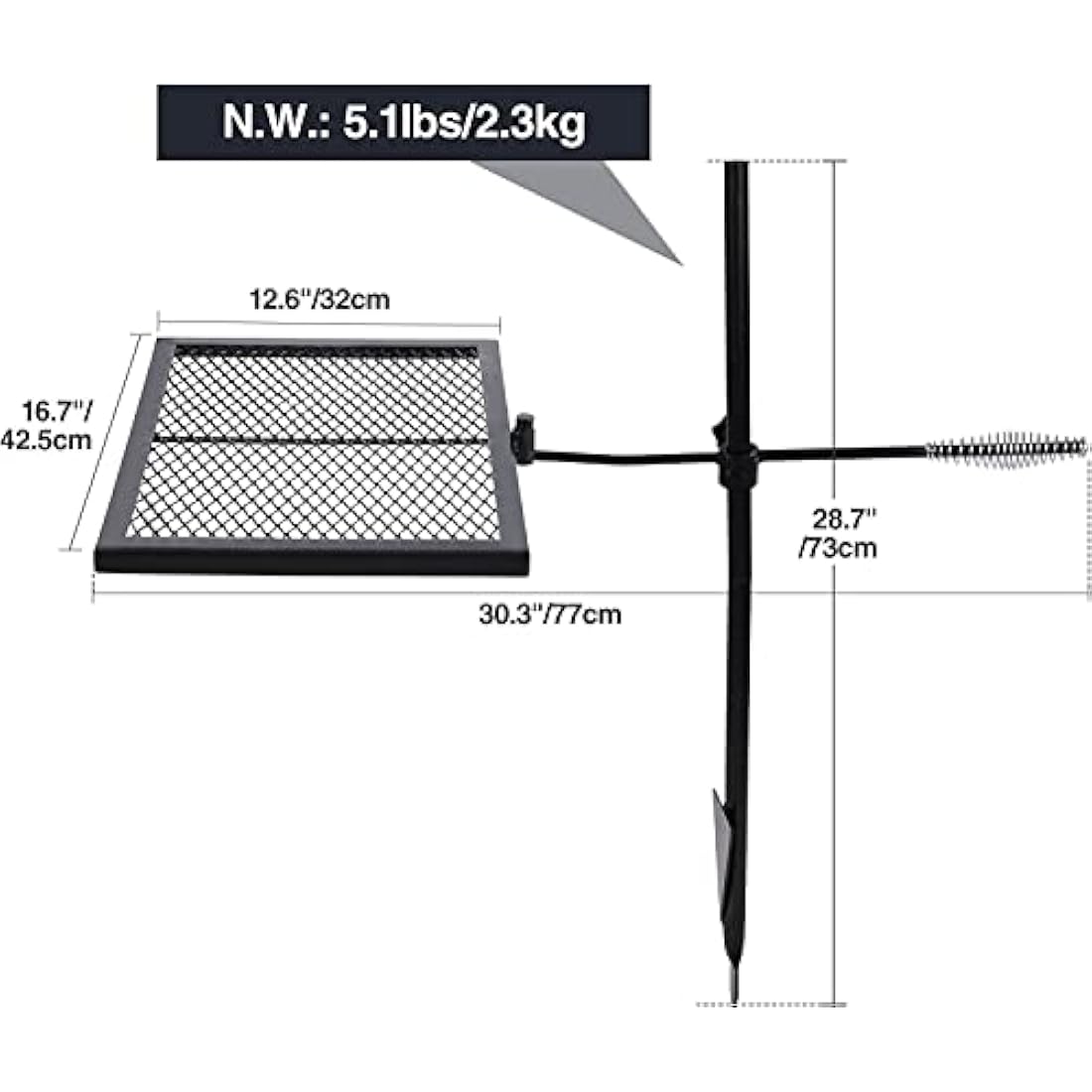 REDCAMP Swivel Campfire Grill Heavy Duty Steel Grate, Over Fire Camp Grill with Carrying Bag for Outdoor Open Flame Cooking (Black)