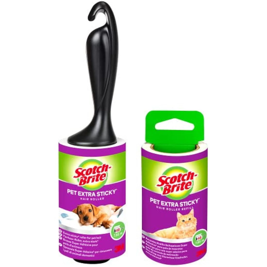 Scotch-Brite Pet Extra Sticky Lint Roller Refill, 48 sheets - Designed for Pet Hair, Easy Tear Sheets, Safe on Fabrics, Black, White