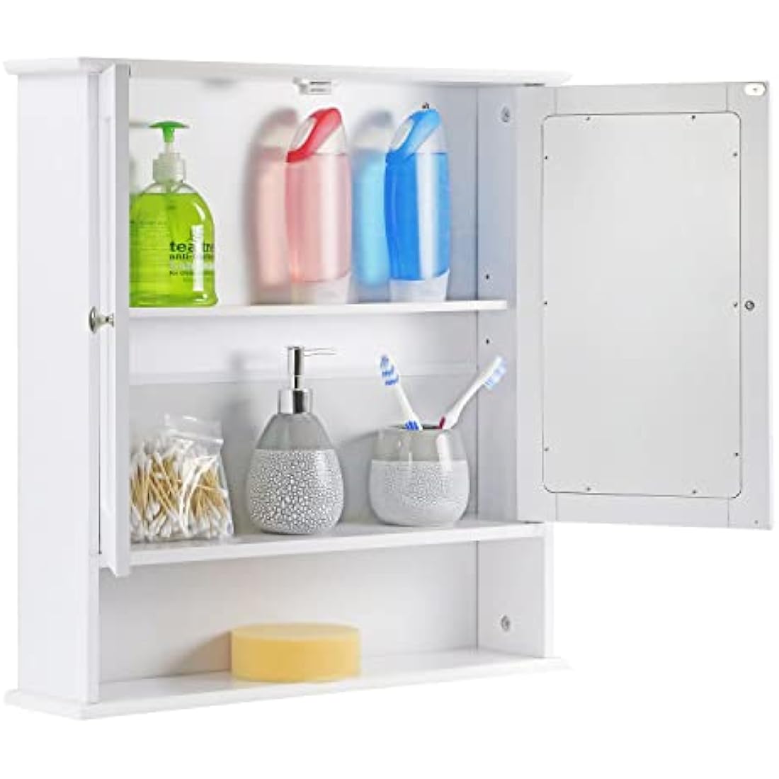 Taylor & Brown Maine White Double Mirrored Door Bathroom Cabinet with Storage Shelf Bathroom Home Furniture Decorative Stylish Design