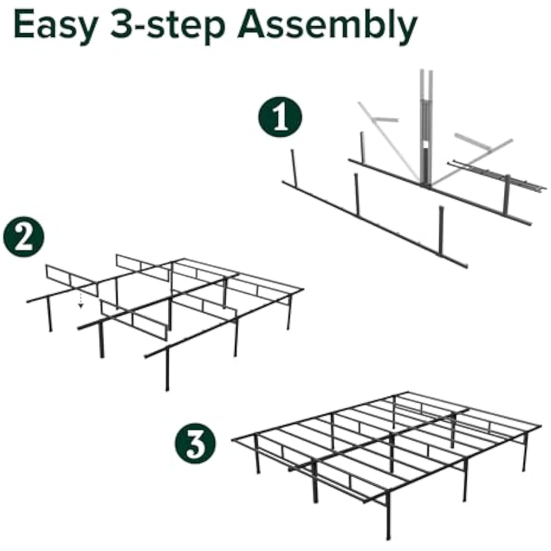 Zinus Justin King size Bed frame - Bed 150x200 cm - 36cm Height - Metal bed frame with Underbed storage and steel slat support - Black