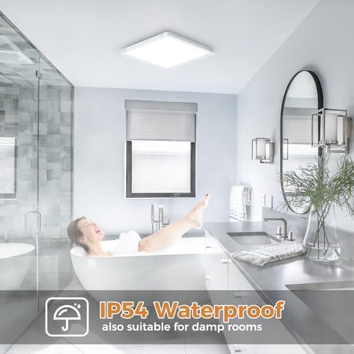 slochi 4Pack LED Ceiling Light, 3000K/4000K/6500K 3 Color Temperature, IP54 Waterproof Bathroom Light, Modern Square LED Ceiling Lamp for Bedroom, Kitchen, Hallway, Outside Porch and More