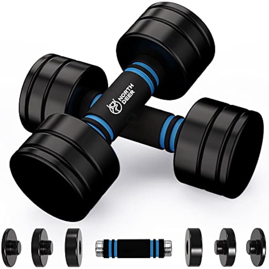 Northdeer Steel Dumbbells Ultracompact Adjustable 2.5kg 5kg 7.5kg 10kg 15kg 25kg Chrome Dumbbell with Foam Handles Home Gym Workout (Choice of Size)