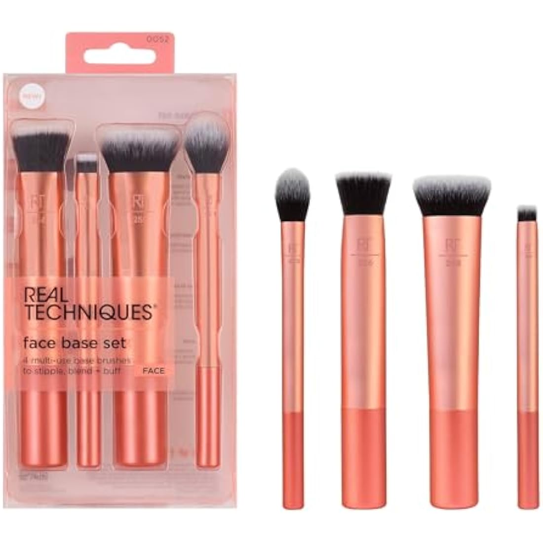 Real Techniques Face Base Makeup Brush Kit, For Concealer, Foundation, & Contour, Works With Liquid, Cream & Powder Products, Staples For Blending & Buffing, 4 Piece Set