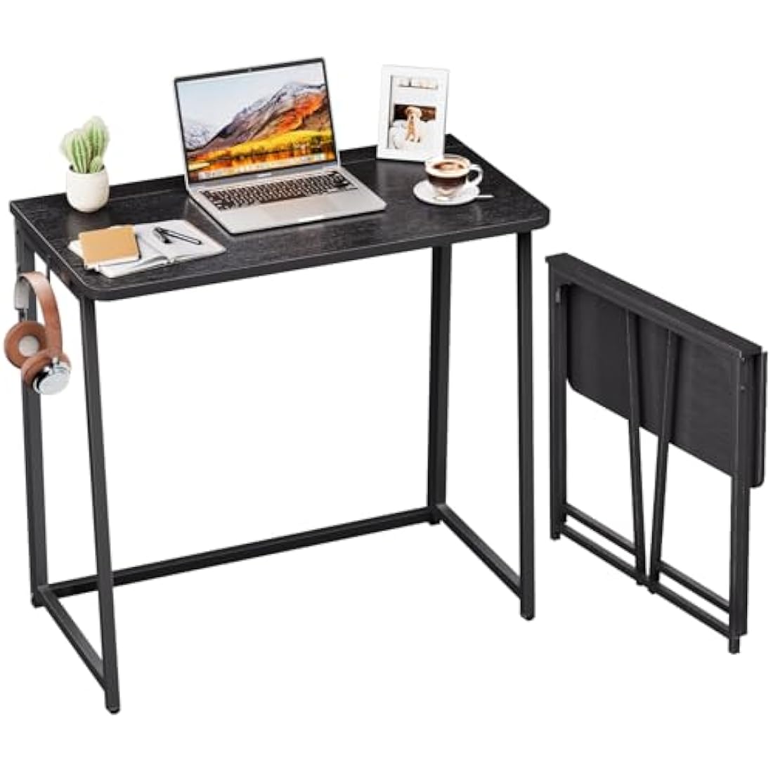 WOHOMO Folding Computer Desk,Small Writing Foldable Desk 80cm,Space-Saving Laptop Table,Easy Assemble Workstation for Home Office,Black