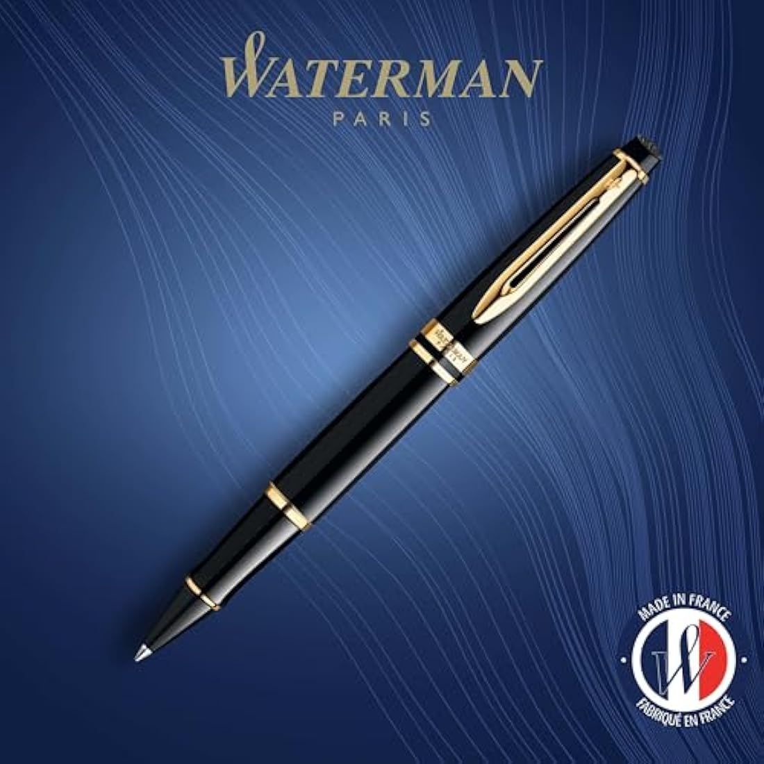 Waterman Expert Rollerball Pen | Gloss Black with 23 k Gold Trim | Fine Point | Black Ink | Gift Box