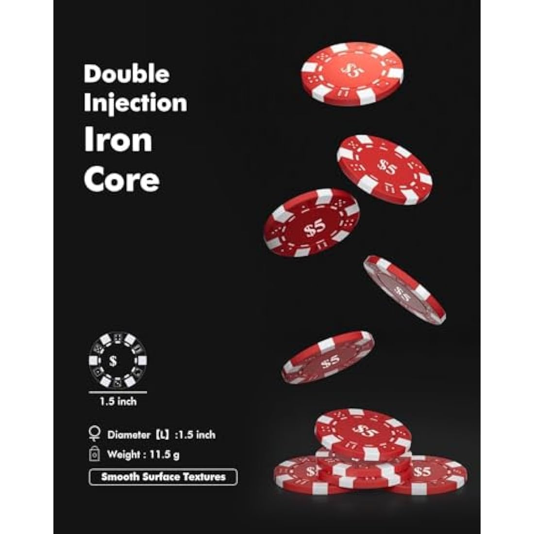 HEITOK Poker Chips Set 500pcs, Casino Chips Set with Numbers Aluminum Travel Case, Waterproof of 11.5g Poker Set for Texas Holdem Blackjack Gambling