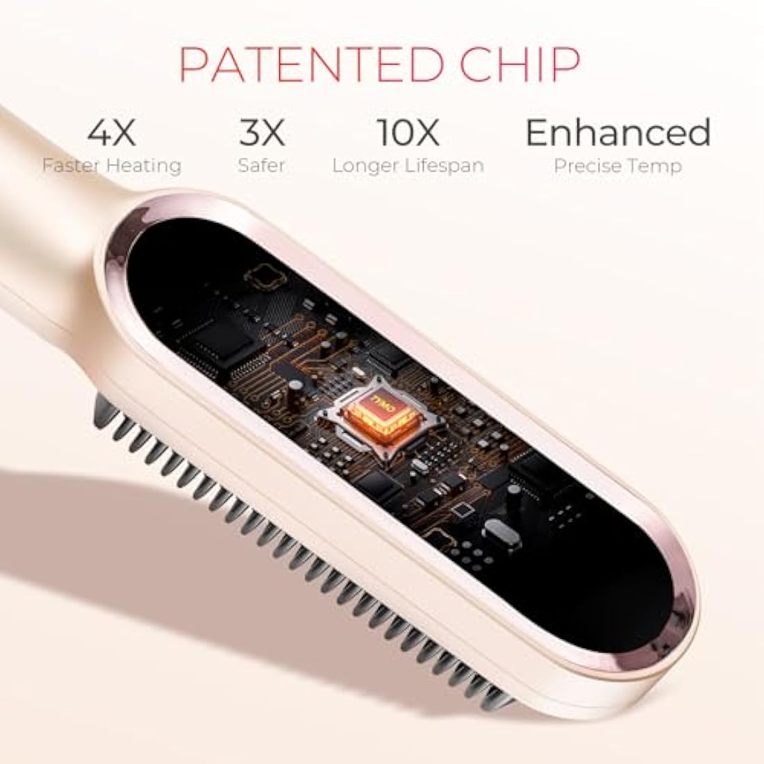 TYMO Hair Straightener Brush UK, Flat Iron and Hair Brush 2-in-1, Anti-Scald, Fast Heating, 5 Temp Settings (130℃-210℃), Professional Salon at Home, Wider Comb for Even Straightening, Peach