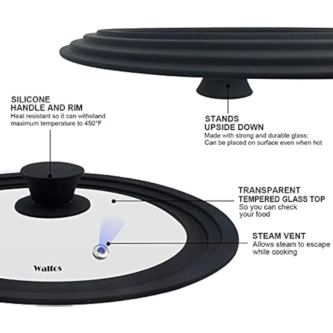 Universal Lid for Pots, Pans and Skillets - Tempered Glass with Heat Resistant Silicone Rim and Fits 16/18/20cm and 24/26/28cm Diameter Cookware（2Pcs）