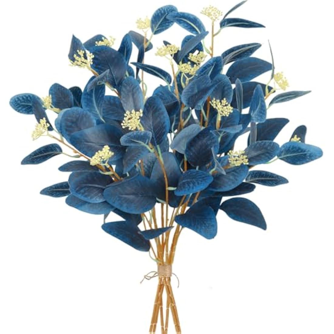 UXORSN 6PCS Artificial Eucalyptus Stems Leaves Blue Faux Eucalyptus Plant Spray Greenery Stem Branches with Seeds Silver Dollar Foliage for Wedding Vase Flower Arrangement Party Decor