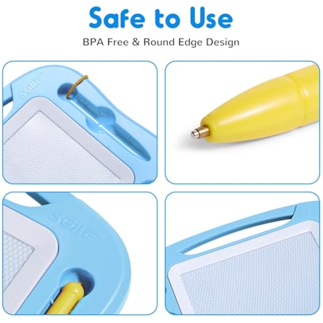 SGILE Magnetic Drawing Board for Kids, Colorful Erasable Doodle Board with Magnet Pen, Painting Sketch Pad with Three Stamps, Travel Toy, Educational Learning Toy for Toddlers, Light-Blue
