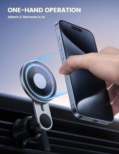 Lamicall for MagSafe Car Mount [Glass Panel] - Metal Magnetic Car Phone Holder with 20x N52 Magnet, Air Vent Cradle Hook for iPhone 16 15 14 13 Pro/Max/Plus/Mini & MagSafe Case, Others with Metal Ring