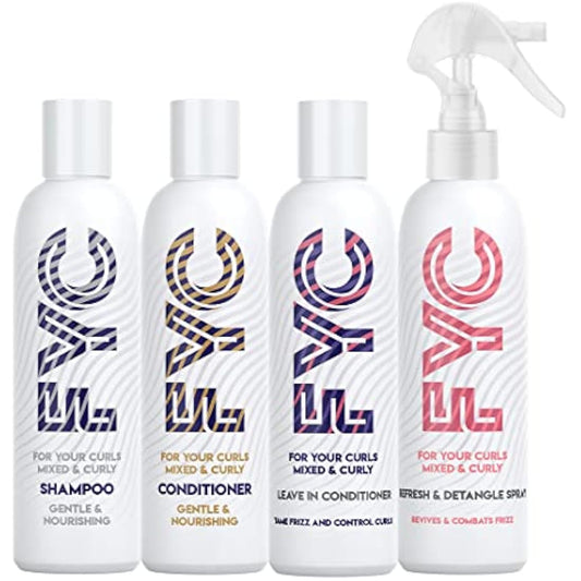 FYC Curly Hair Care Bundle | 4 x 250ml – Shampoo, Conditioner, Leave-In & Detangle Spray | Hydrates, Nourishes Scalp & Tames Frizz | Sulphate-Free, Vegan | Salon-Quality for Curly & Coily Hair