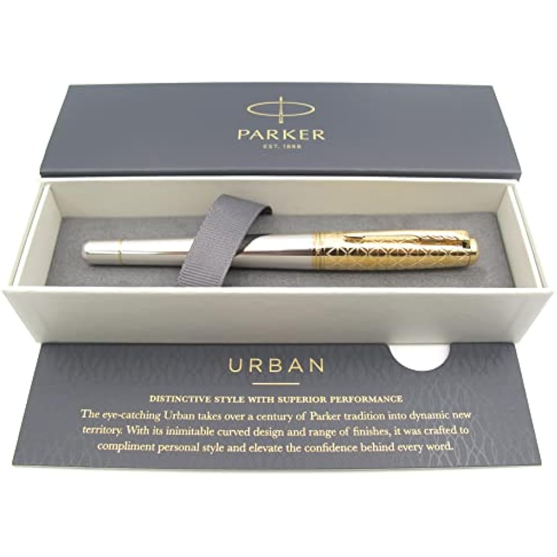Parker Urban Premium Metal Fountain Pen | Aureate Gold Powder with Intricate Engraved Pattern | Gold Trims | Medium Nib | Gift Boxed