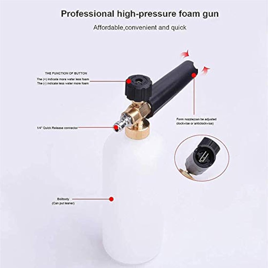 Stone Banks Pressure Washer Foam Lance with 5 Spray Nozzles, 1 Litre, Adjustable Quick Close 1/4 Inch, Foam Cannon Bottle, Soap Dispenser for Car Wash